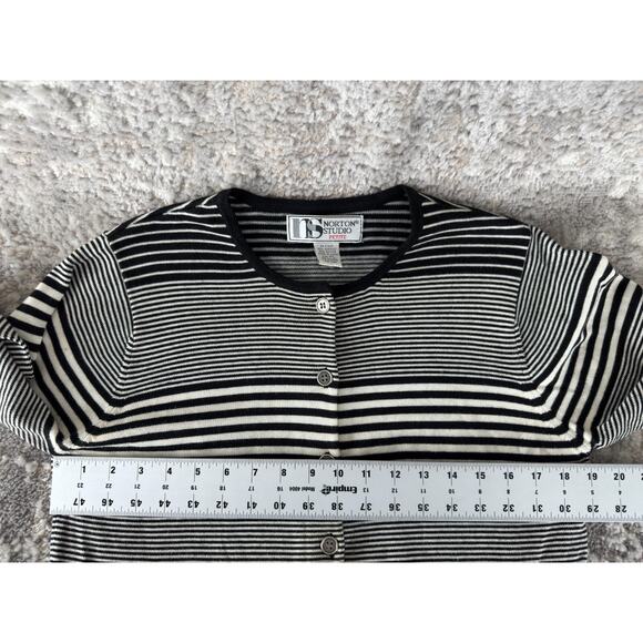 Norton Studio Petite Size PL Striped Casual Button Cardigan Sweater Black White - Picture 7 of 10